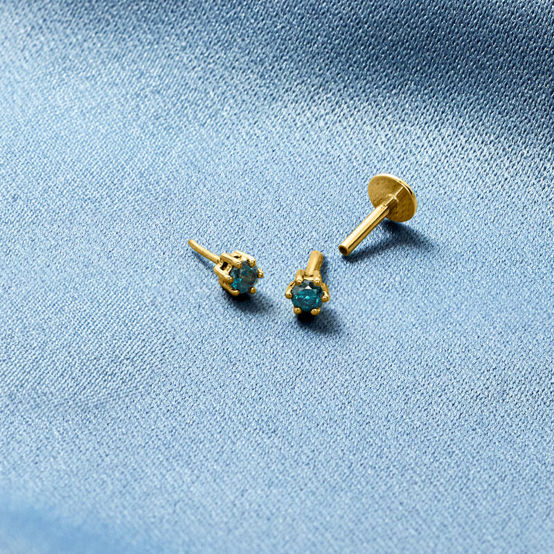 .10 ct. t.w. Blue Diamond Flat-Back Stud Earrings in 14kt Yellow Gold  image number 4