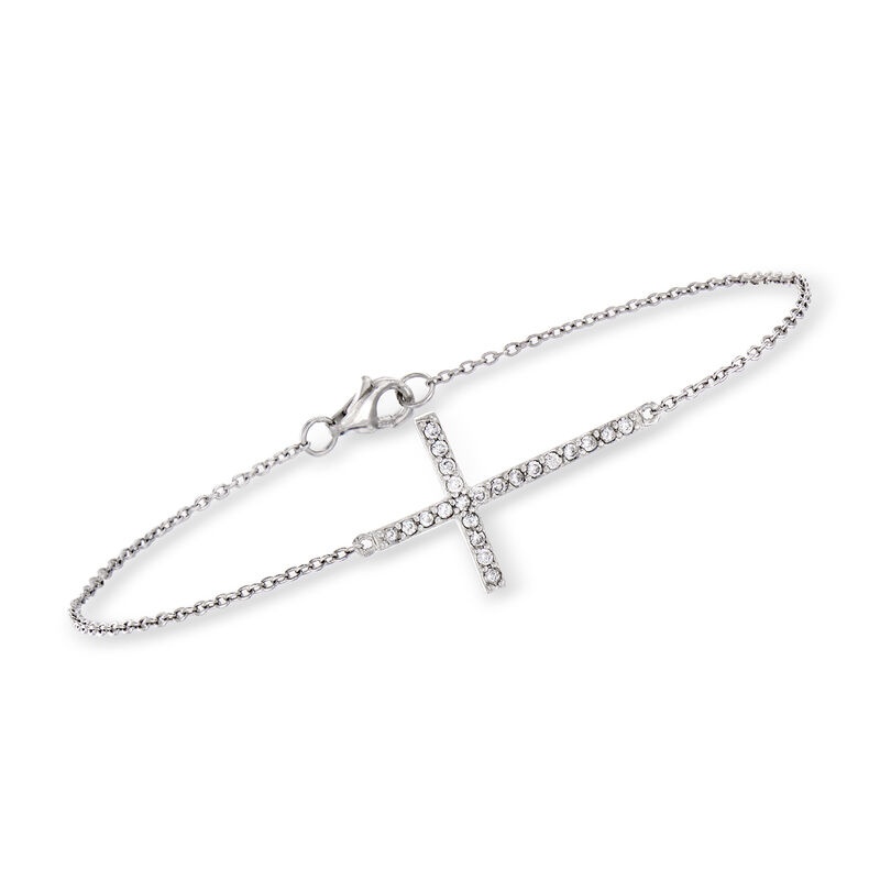 .10 ct. t.w. CZ Sideways Cross Bracelet in Sterling Silver image number 0
