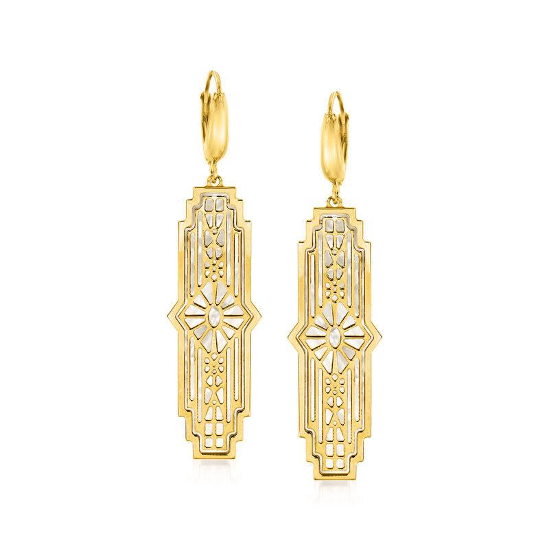 Italian Mother-Of-Pearl Art-Deco Style Drop Earrings in 14kt Yellow Gold image number 0