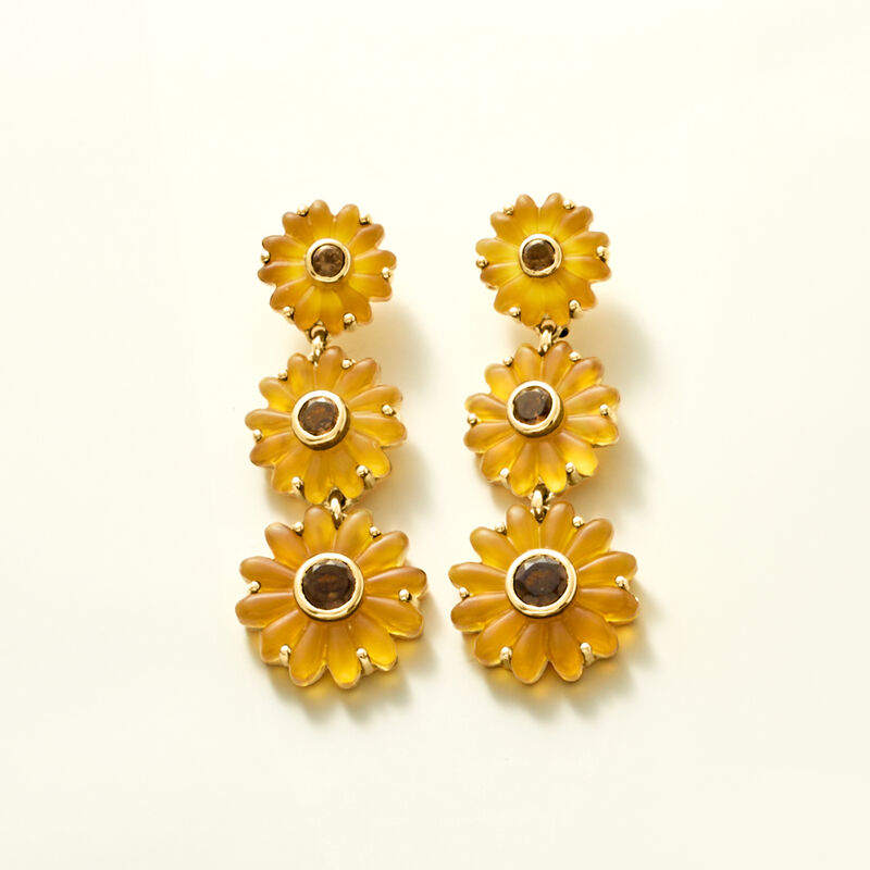 Yellow Chalcedony and 1.50 ct. t.w. Smoky Quartz Sunflower Drop Earrings in 18kt Gold Over Sterling image number 2