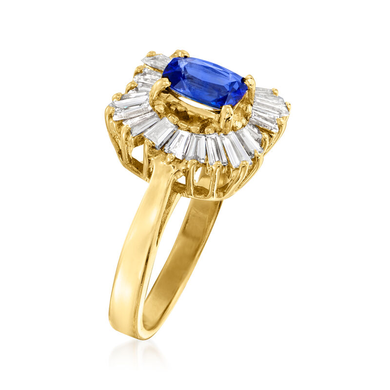 C. 1990 Vintage 1.05 Carat Sapphire and 1.40 ct. t.w. Diamond Ring in 14kt Yellow Gold. Size 7 image number 2