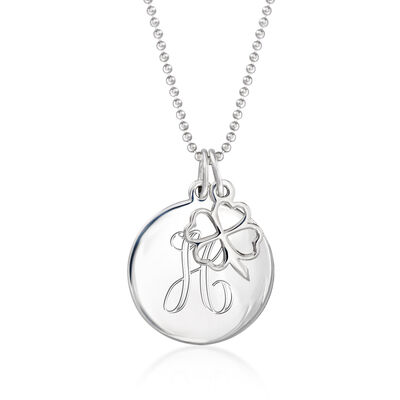 Sterling Silver Personalized Disc Necklace with Clover Charm