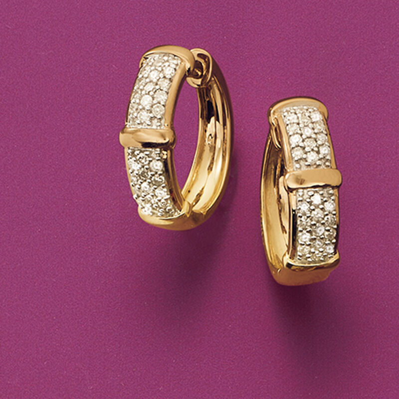 .33 ct. t.w. Pave Diamond Huggie Hoop Earrings in 14kt Yellow Gold. 1/2&quot; image number 2