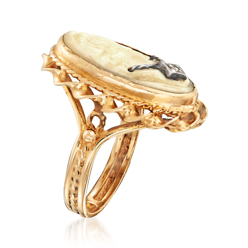 C. 1950 Vintage Shell Cameo Ring with Diamond Accent in 14kt Yellow Gold. Size 5 image number 2