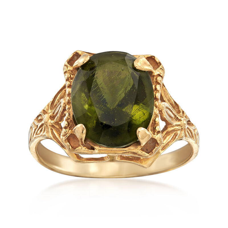 C. 1970 Vintage 2.60 Carat Moldavite Ring in 14kt Yellow Gold image number 0