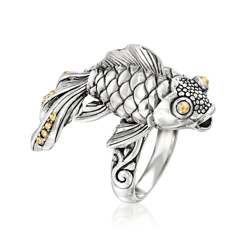 Sterling Silver and 18kt Yellow Gold Bali-Style Koi Fish Ring image number 2