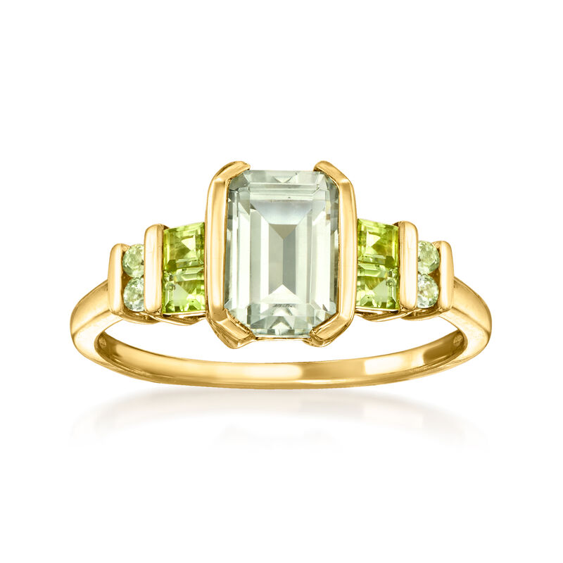 1.00 Carat Prasiolite and .26 ct. t.w. Peridot Ring in 14kt Yellow Gold image number 0