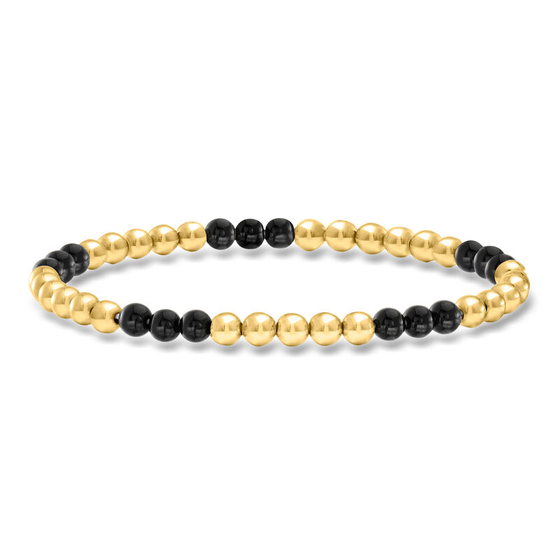 4-4.5mm Onyx Trio and 18kt Gold Vermeil Bead Stretch Bracelet  image number 0