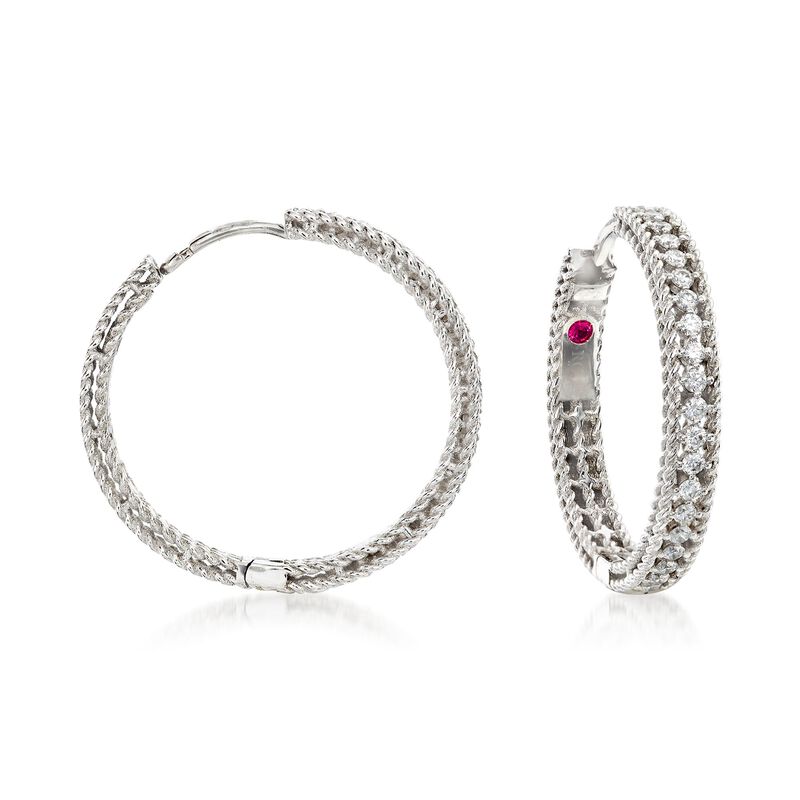 Roberto Coin &quot;Symphony Princess&quot; .45 ct. t.w. Diamond Hoop Earrings in 18kt White Gold. 7/8&quot; image number 0