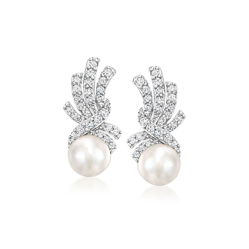 6-6.5mm Cultured Pearl and .33 ct. t.w. Diamond Earrings in Sterling Silver image number 0