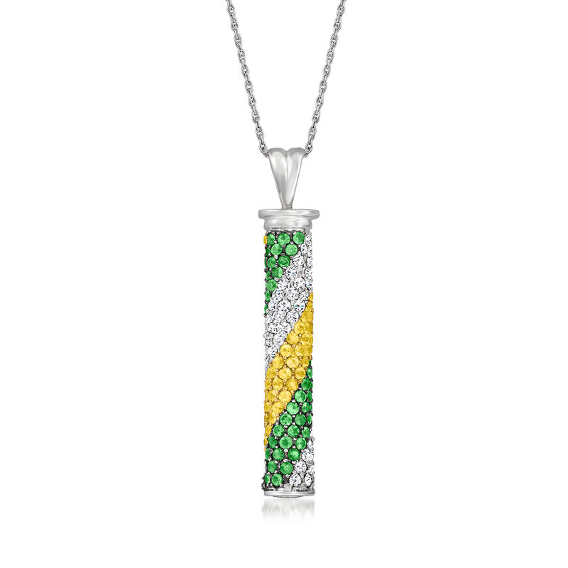 2.10 ct. t.w. Multi-Gemstone and .90 ct. t.w. Diamond Striped Bar Pendant Necklace with Removable Heart Case in 14kt White Gold image number 2