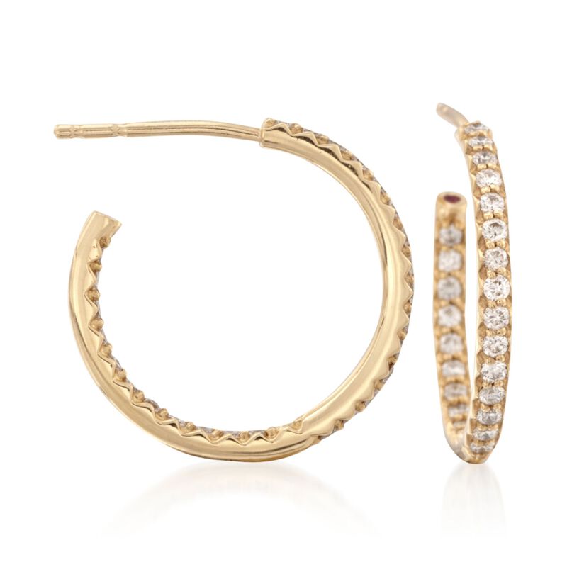 Roberto Coin .52 ct. t.w. Diamond Hoop Earrings in 18kt Yellow Gold. 5/8&quot; image number 0