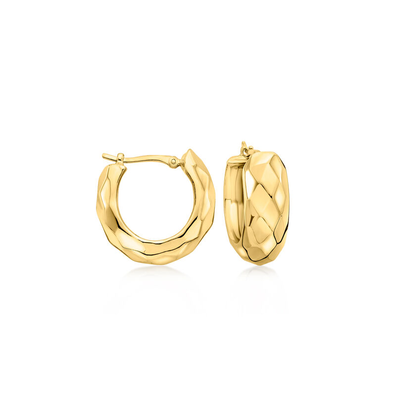 14kt Yellow Gold Faceted Geometric Hoop Earrings. 5/8&quot; image number 0