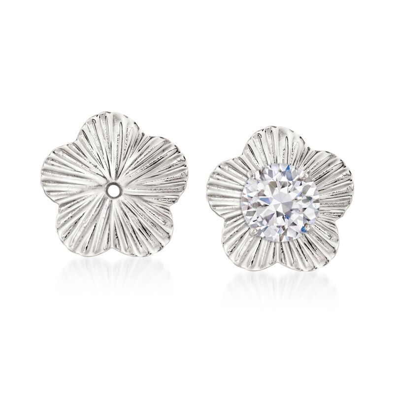 14kt White Gold Flower Earring Jackets  image number 0