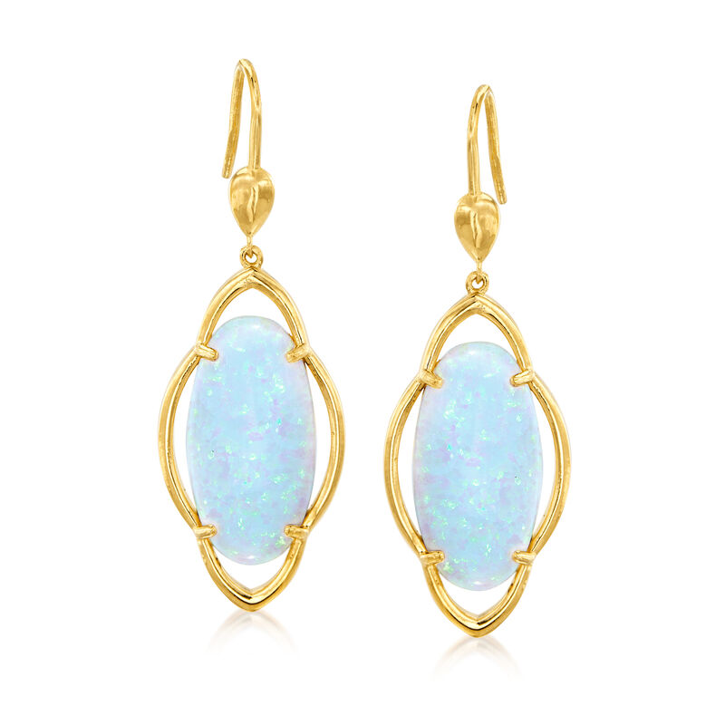 Simulated Opal Drop Earrings in 18kt Gold Over Sterling image number 0