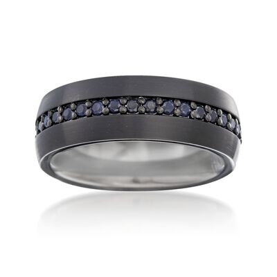 Men's 1.00 ct. t.w. Black Sapphire Eternity Wedding Band in Black Tungsten Carbide