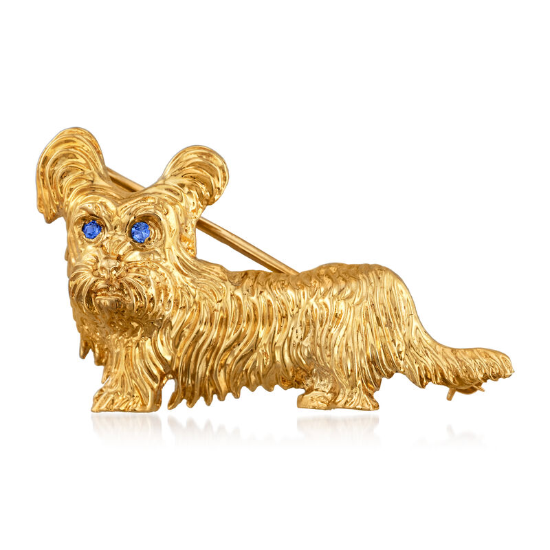 C. 1980 Vintage 14kt Yellow Gold Dog Pin with Sapphire-Accented Eyes image number 0
