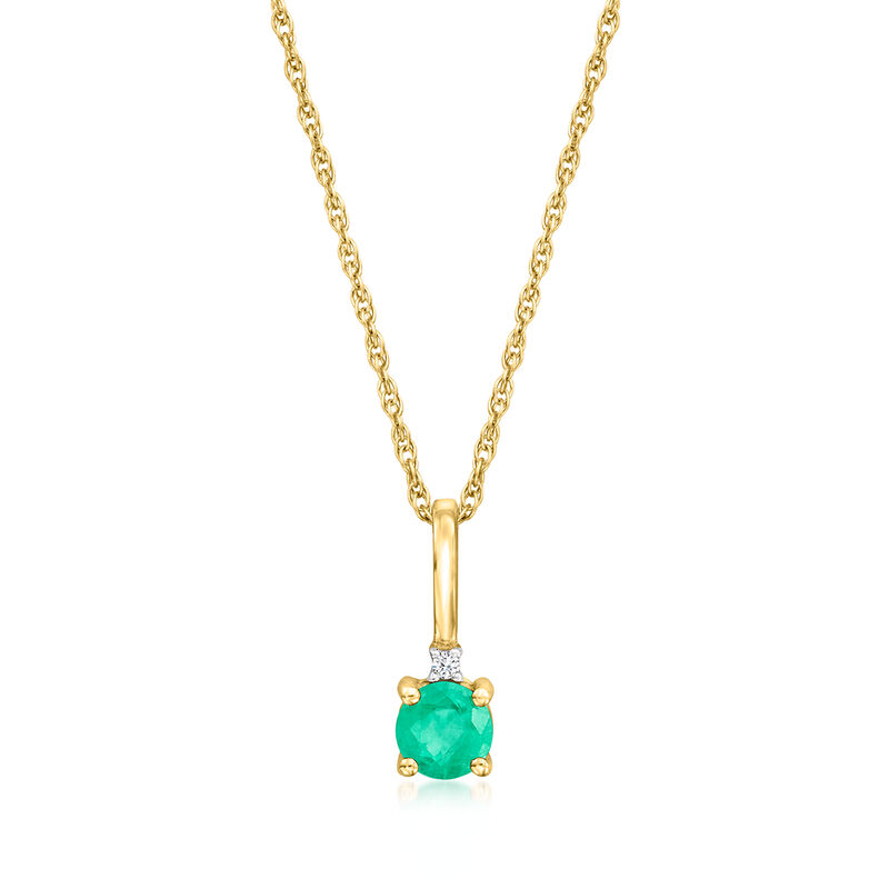 .20 Carat Emerald Pendant Necklace with Single Diamond in 14kt Yellow Gold. 18&quot; image number 1