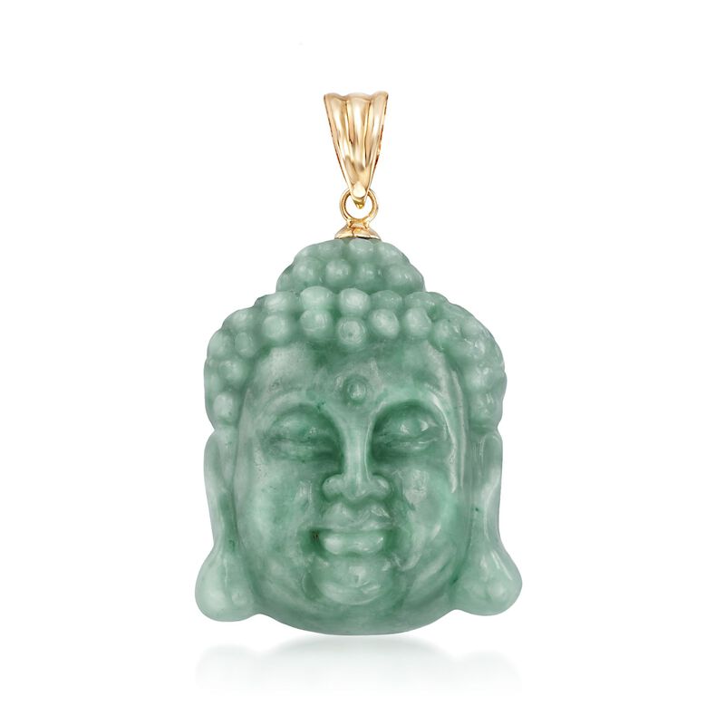 Green Jade Buddha Head Pendant with 14kt Yellow Gold image number 0