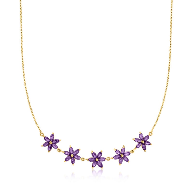 4.00 ct. t.w. Amethyst Flower Necklace in 18kt Gold Over Sterling. 18" image number 1