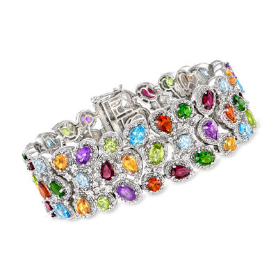 26.90 ct. t.w. Multi-Gemstone Three-Row Bracelet in Sterling Silver