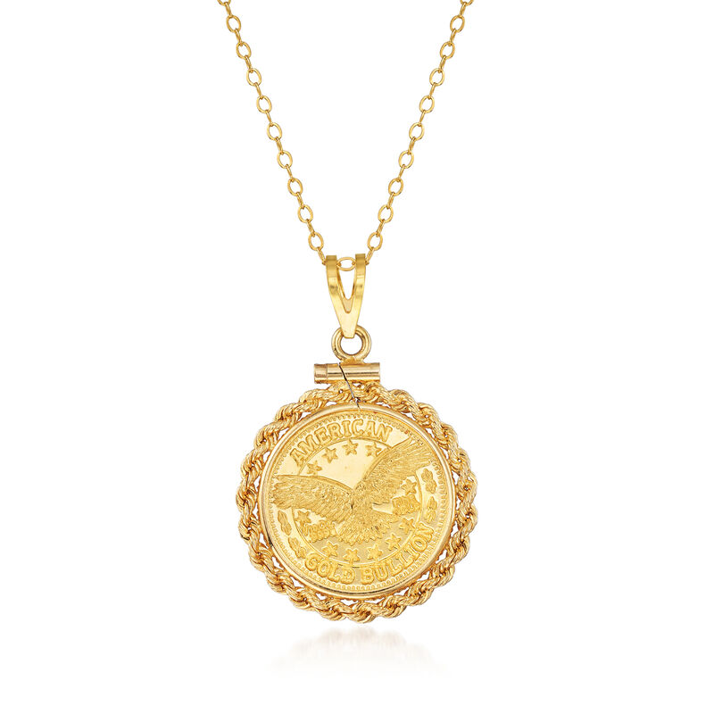 C. 1980 Vintage 22kt Yellow Gold Bullion Coin Pendant Necklace with 14kt Yellow Gold. 18&quot; image number 0