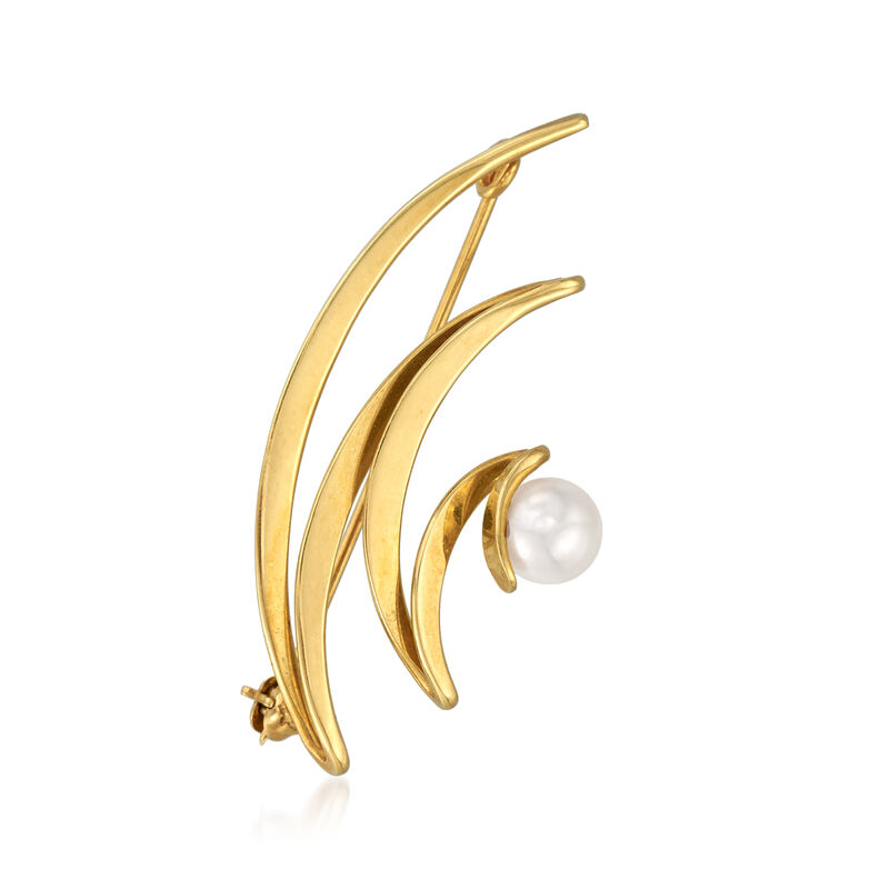 C. 1980 Vintage 5.8mm Cultured Pearl Zig Zag Pin in 14kt Yellow Gold image number 0