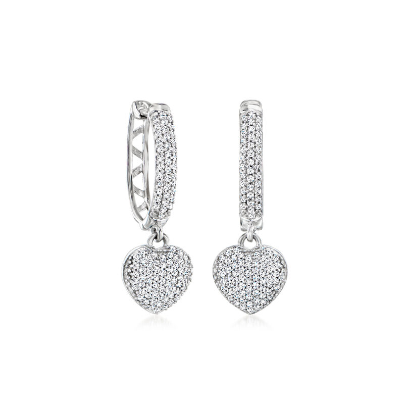 .50 ct. t.w. Diamond Heart Hoop Drop Earrings in Sterling Silver  image number 0