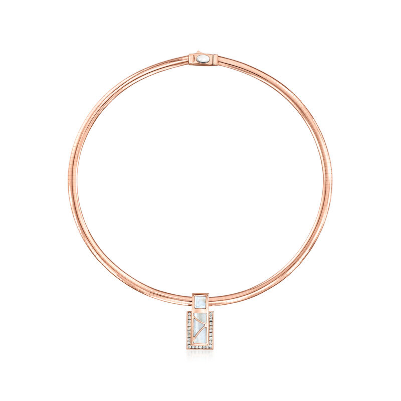 C. 1990 Vintage Mother-of-Pearl and .75 ct. t.w. Slide Omega Necklace in 14kt Rose Gold image number 0