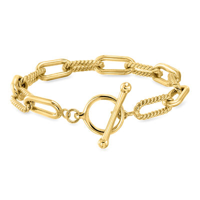 14kt Yellow Gold-Plated Paper Clip Link Toggle Bracelet