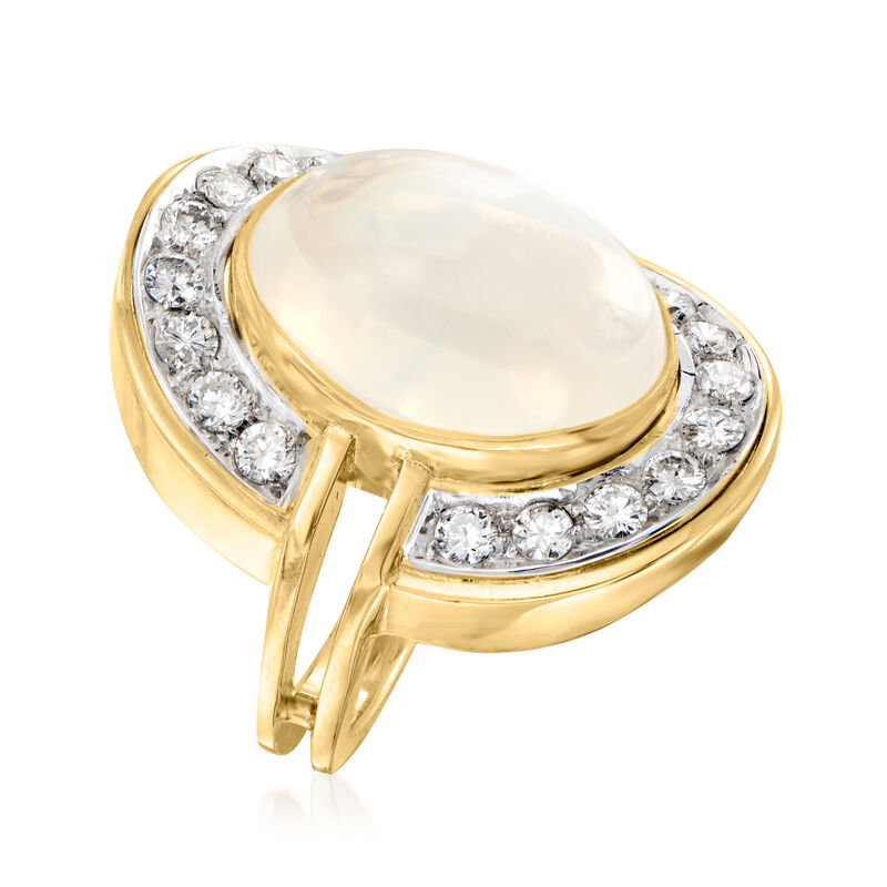 C. 1990 Vintage Moonstone Cabochon and 1.25 ct. t.w. Diamond Ring in 18kt Yellow Gold. Size 4 image number 2