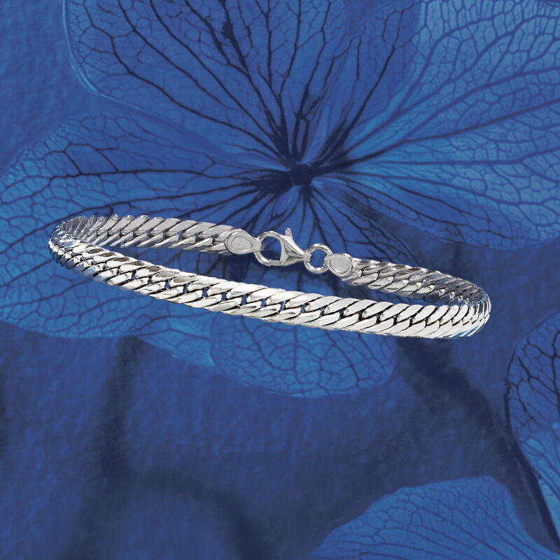 Italian 14kt White Gold Cuban-Link Bracelet image number 4