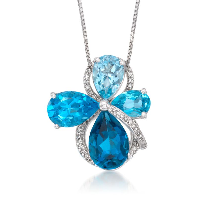 14.00 ct. t.w. Blue Topaz and .31 ct. t.w. Diamond Necklace in 14kt White Gold Necklace image number 0