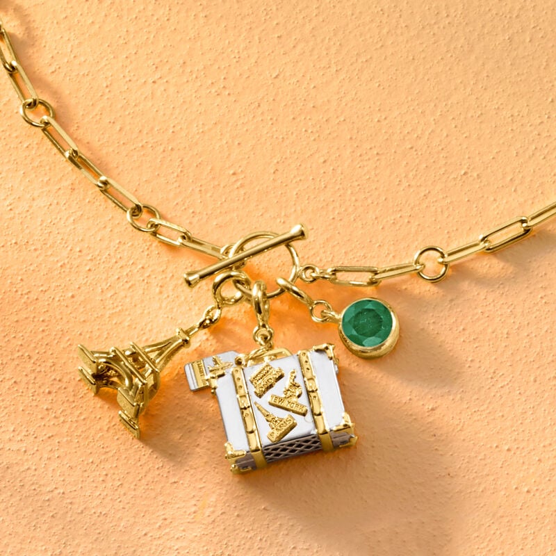 Sterling Silver and 18kt Gold Over Sterling World Travel Luggage Charm  image number 4