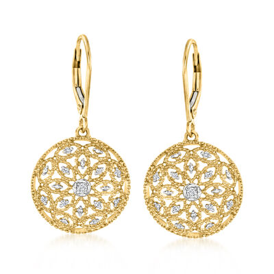 .10 ct. t.w. Diamond Floral Openwork Circle Drop Earrings in 18kt Gold Over Sterling