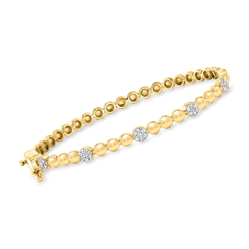 .25 ct. t.w. Diamond Cluster Bead Bangle Bracelet in 18kt Gold Over Sterling. 7&quot; image number 0
