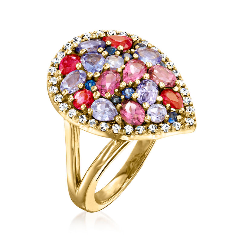 3.10 ct. t.w. Multi-Gemstone Ring with .27 ct. t.w. Diamonds in 14kt Yellow Gold. Size 5 image number 2