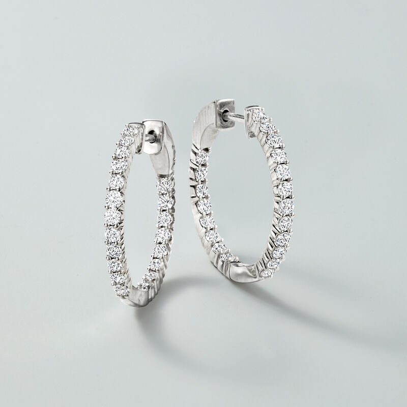 1.00 ct. t.w. Lab-Grown Diamond Inside-Outside Hoop Earrings in Sterling Silver. 3/4&quot; image number 4