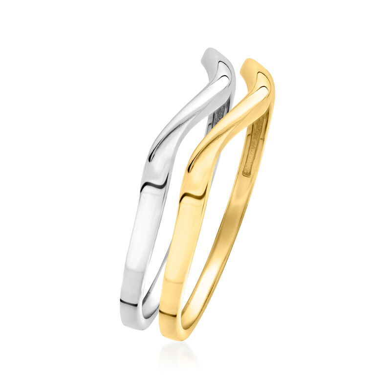 Italian 10kt Two-Tone Gold Jewelry Set: Two Wave Rings image number 2