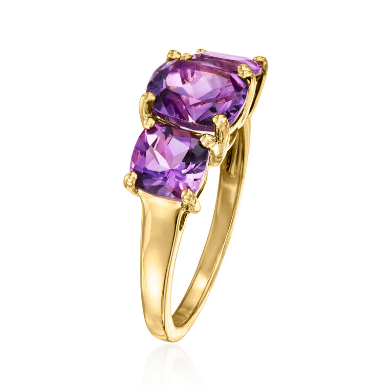 3.80 ct. t.w. Amethyst Three-Stone Ring in 18kt Gold Over Sterling image number 2