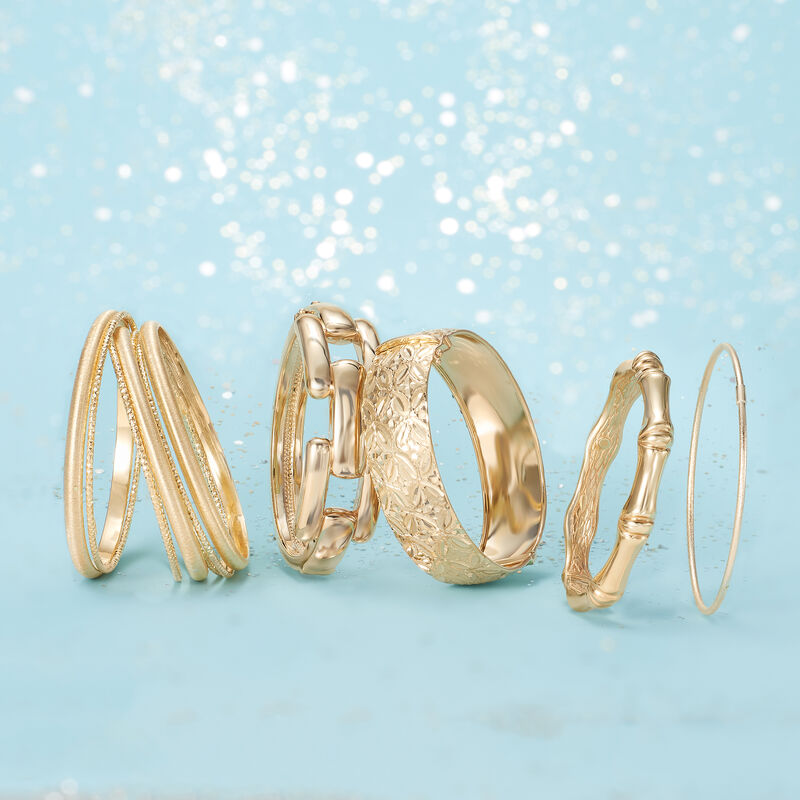 Italian 14kt Yellow Gold Textured Bangle Bracelet image number 5