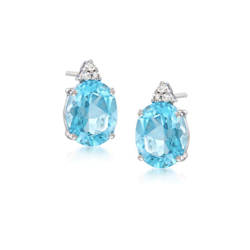 6.30 ct. t.w. Blue Topaz and Diamond Post Earrings in 14kt White Gold  image number 0