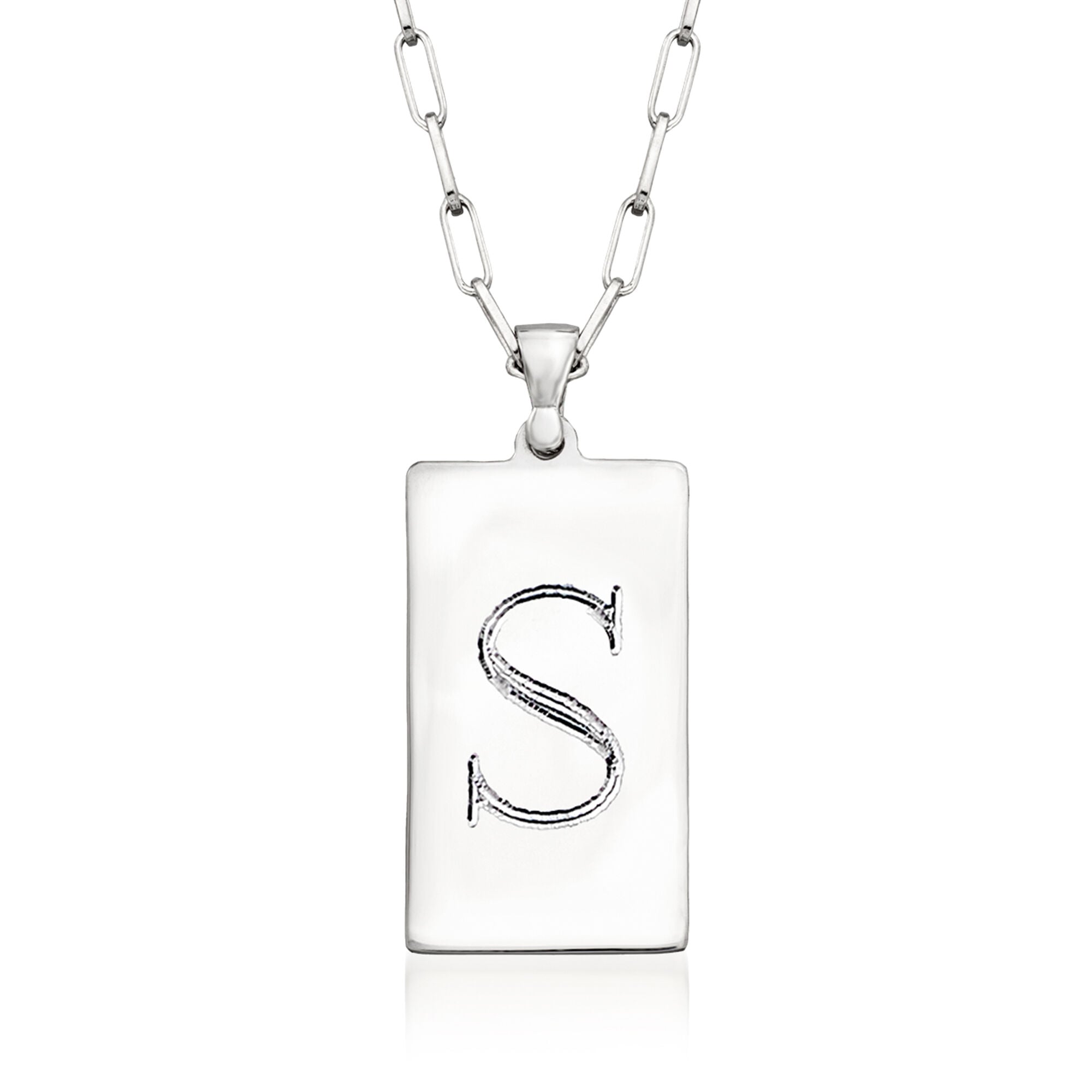 Italian Sterling Silver Personalized Tag Paper Clip Link Necklace