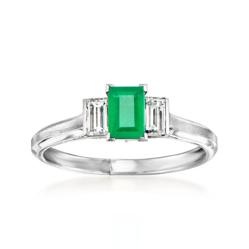 C. 1950 Vintage .38 Carat Emerald Ring with .30 ct. t.w. Diamonds in Platinum. Size 5 image number 0