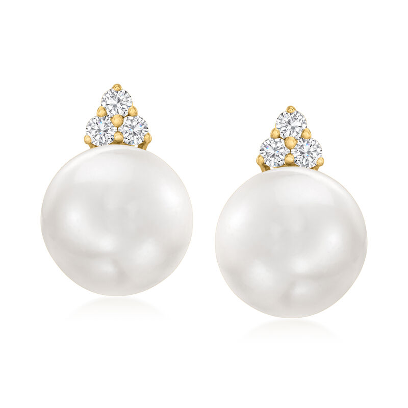 8.5-9mm Cultured Pearl and .16 ct. t.w. Diamond Drop Earrings in 14kt Yellow Gold image number 0