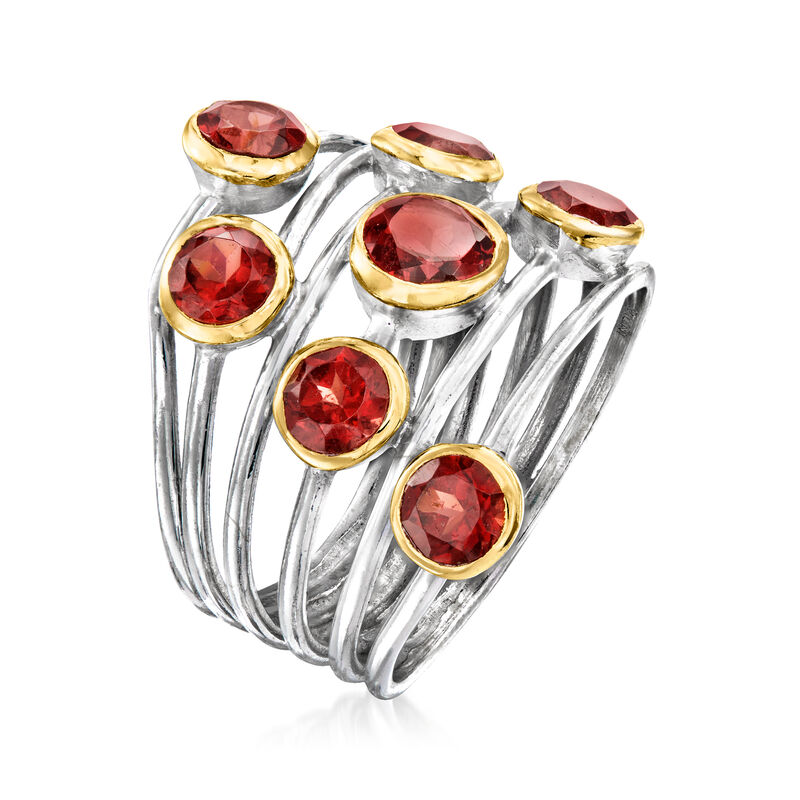 2.30 ct. t.w. Garnet Highway Ring in Sterling Silver and 18kt Gold Over Sterling image number 2