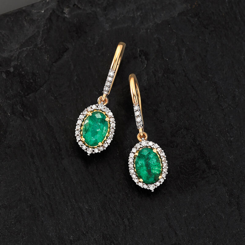 1.80 ct. t.w. Emerald and .21 ct. t.w. Diamond Earrings in 14kt Yellow Gold image number 2