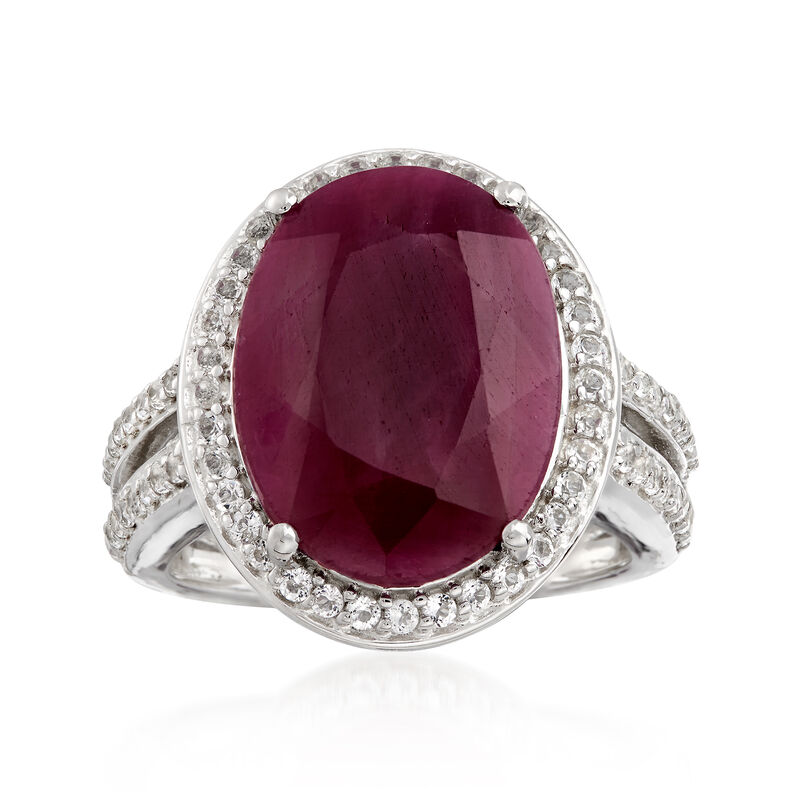 9.25 Carat Ruby and 1.10 ct. t.w. White Topaz Ring in Sterling Silver image number 0