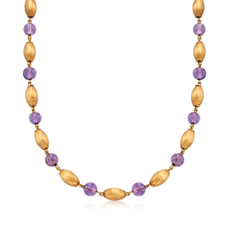 C. 1968 Vintage 29.00 ct. t.w. Amethyst and 14kt Yellow Gold Bead Necklace with British Hallmark. 20&quot; image number 1