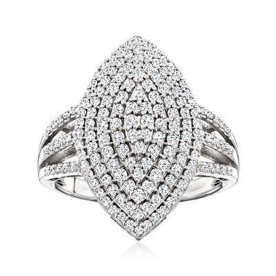 1.00 ct. t.w. Pave Diamond Marquise-Shaped Ring in Sterling Silver